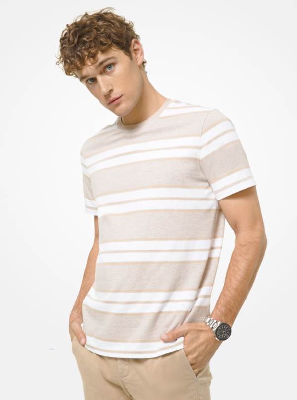 Panske Tricko Michael Kors Striped Slub Cotton Biele Pruhované - Oblecenie Michael Kors Levně | SUAYM-6208